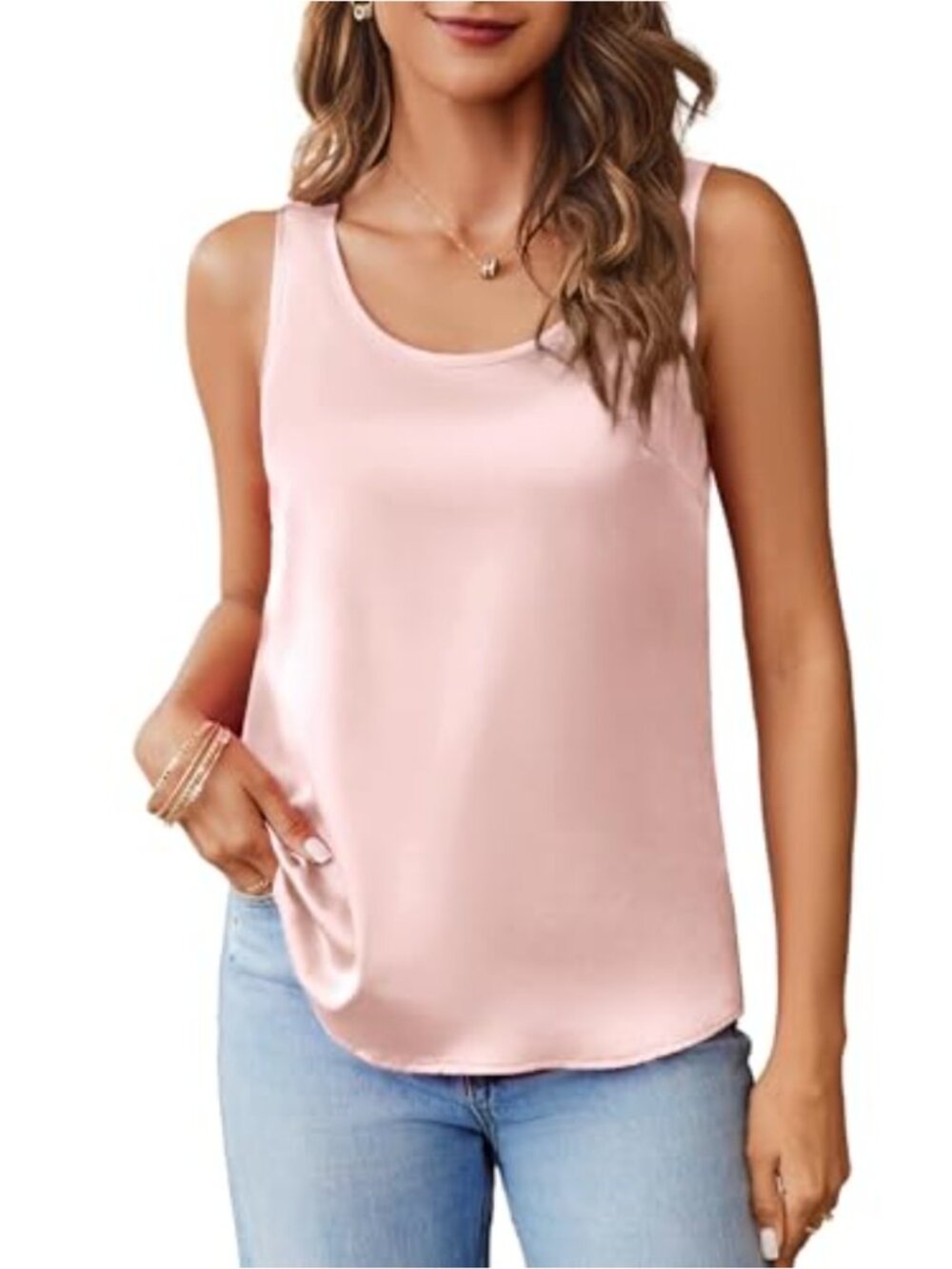 Satin Tank Top Scoop Neck Sleeveless Camisole Silky Work Blouse